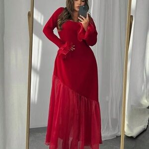 Elegant Red Long Sleeve Dress